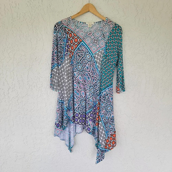 Westbound 3/4 Sleeve Tunic Blouse Asymmetrical Multicolor Womans PM - Picture 1 of 9